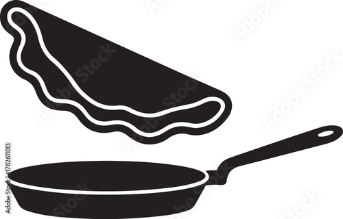 Person flipping a golden pancake in a hot frying pan with a spatula