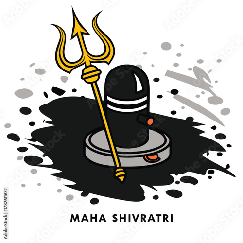 Maha shivratri festival illustration depicting lord shiva's sacred lingam and trishul symbol of devotion