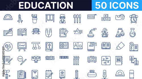 Education icons set line style vector illustration school college university study learning knowledge symbols  vector pictograms, vector icons set, vector icon, vector illustration