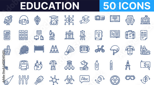 Education icons vector set for school university and online learning resources with study tools and elements vector pictograms, vector icons set, vector icon, vector illustration