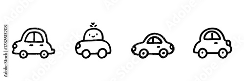 Cute Car Line Icon Set In Doodle Style. Playful Transportation And Vehicle Illustration Outline Sketch Collection. Hand Drawn Isolated Vector Illustration