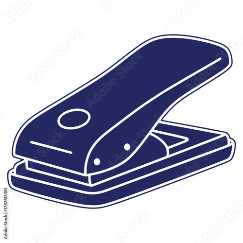 Isolated navy blue hole puncher illustration for office and document organization needs