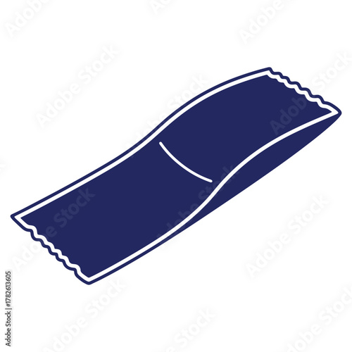 Isolated dark blue sugar packet with jagged edges and white border on white background