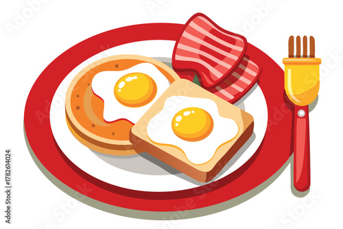 Delicious and Complete Breakfast with Eggs Toast and Crispy Bacon