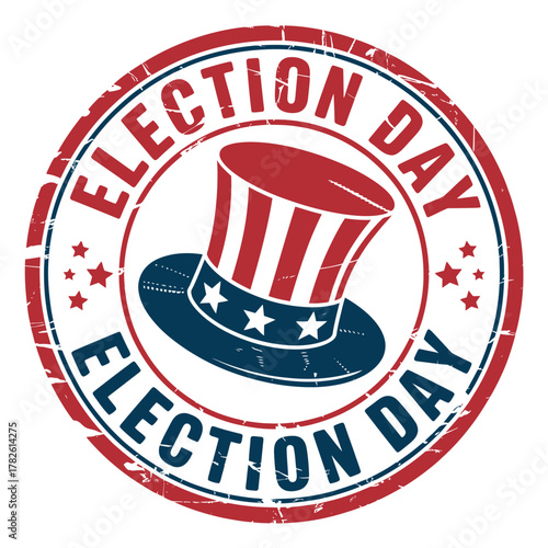 Election day stamp with uncle sam hat and stars