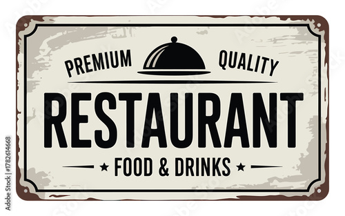 Vintage restaurant food and drinks sign with classic diner style