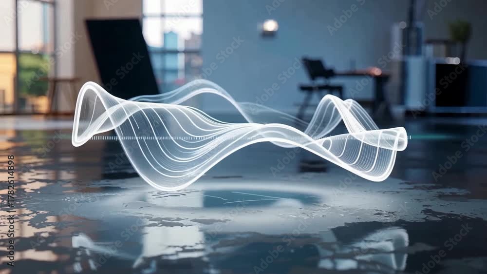 Abstract Glowing Audio Wave Visualizer Over Reflective Surface Animation