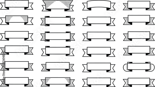 Collection of blank black outline ribbon banners various styles