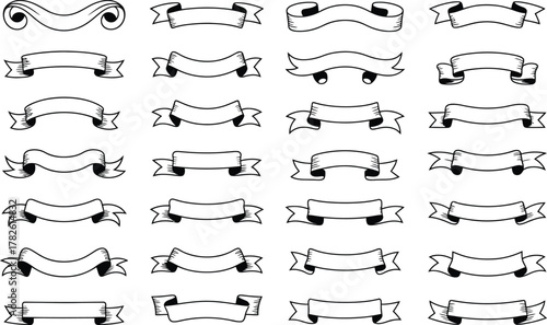 Hand-drawn ribbon banners and scrolls set in retro doodle style