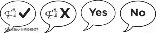 Megaphone checkmark cross yes no speech bubbles vector