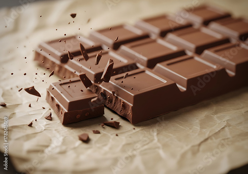 Chocolate Bar Breaking on Parchment Paper