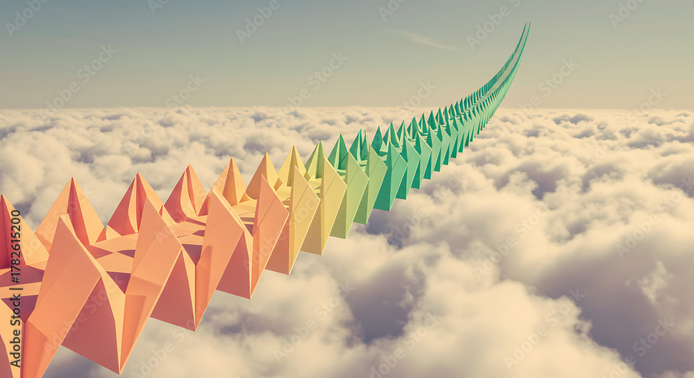 Fototapeta premium Path Ascending Over Clouds with Origami Style Geometry