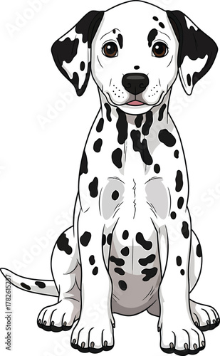 Sitting Cartoon Dalmatian Dog Vector Illustration Isolated on Transparent Background