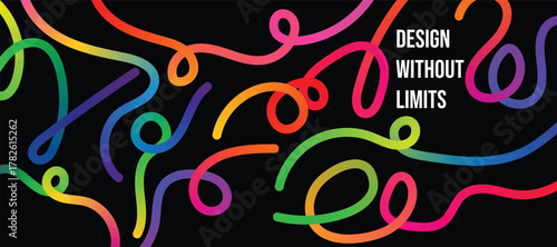 Vibrant Rainbow Gradient Lines. Fun 3D Wavy Ribbons and Doodle-Inspired Vector Patterns.