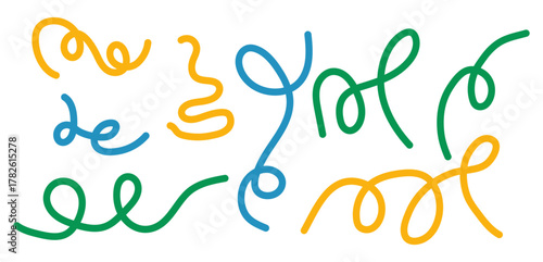 Colorful hand-drawn squiggle line set, Abstract playful wavy line, Wavy looped decorative lines collection