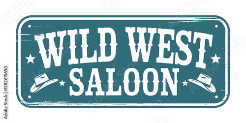 Vintage wild west saloon sign with cowboy hats