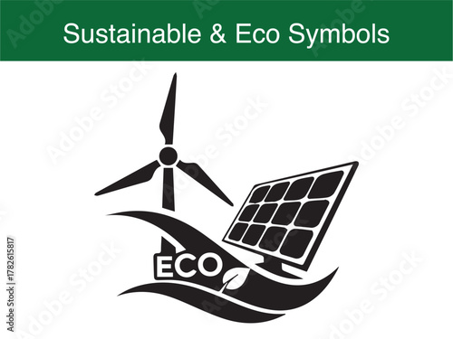 Eco wind turbine solar panel renewable energy concept vector illustration