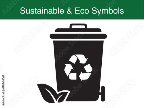Eco recycle bin with leaf waste management symbol vector illustration