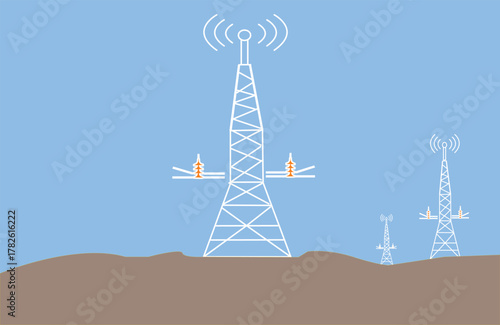 ”Cell Tower, Radio Signal,Wireless“Network Transmission Tower Vector Design.