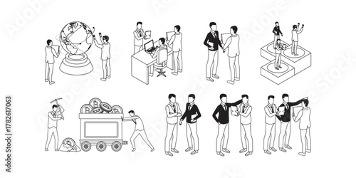 Dynamic team collaboration showing global business growth and financial success, featuring cryptocurrency mining and diverse business scenarios, ideal for corporate use