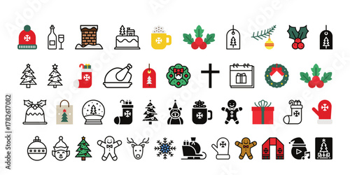 Celebrate the joy of the season with this delightful Christmas icon collection, perfect for holiday designs, festive greetings, and seasonal promotions