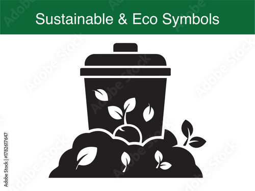 Eco compost bin with growing leaves organic waste symbol vector illustration