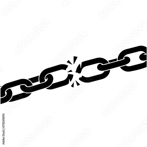 Black chain breaking apart shows strength overcoming adversity and breaking free from limits