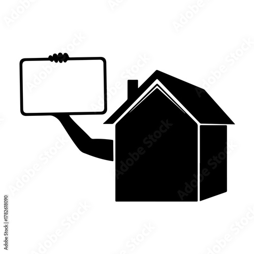 Find your dream home now with a real estate agent holding an advertisement for a new house