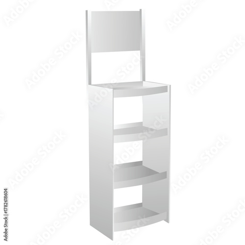 Retail store shelves for product display and plain white supermarket shelf mockup