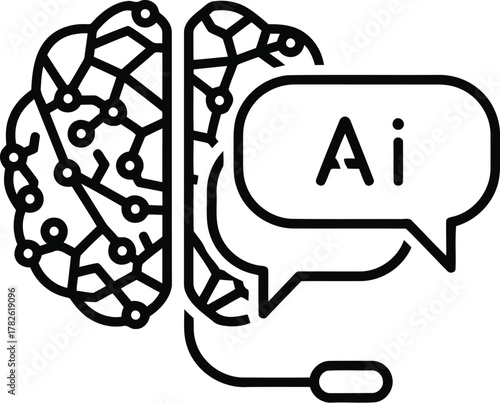 Artificial intelligence brain with speech bubble isolated on transparent background