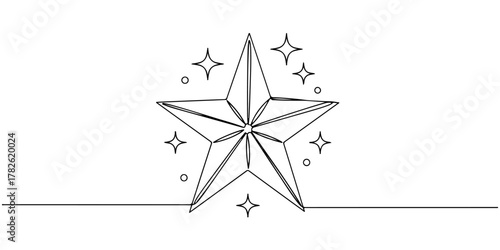 Continuous one line drawing of a Christmas star, representing shining hope, line art style vector illustration.