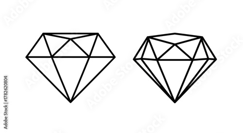 Simple black and white line drawing of two faceted diamond shapes