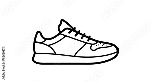 Simple black and white line drawing of a single athletic shoe