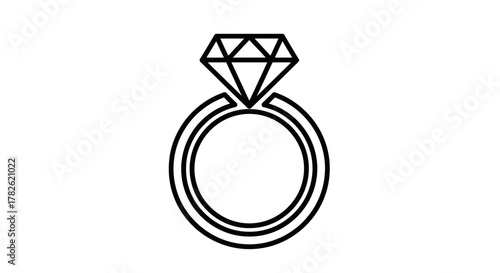 Simple black and white illustration of a diamond engagement ring design