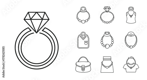 Elegant jewelry collection featuring rings necklaces and accessories in linear style