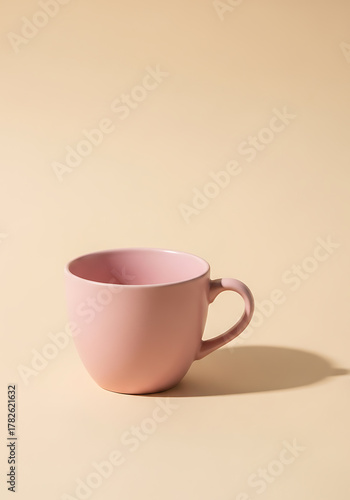 Pastel Pink Cup with Shadow on Beige
