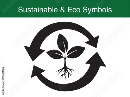 Recycling arrows with growing plant roots eco sustainability vector illustration