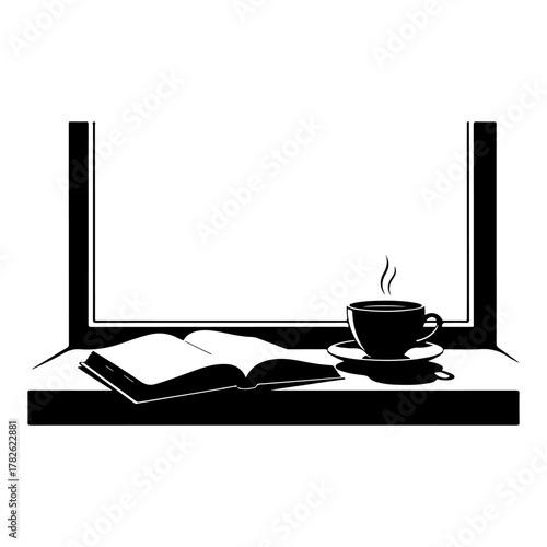 Cozy window scene with coffee and book, perfect for relaxation and peaceful moments