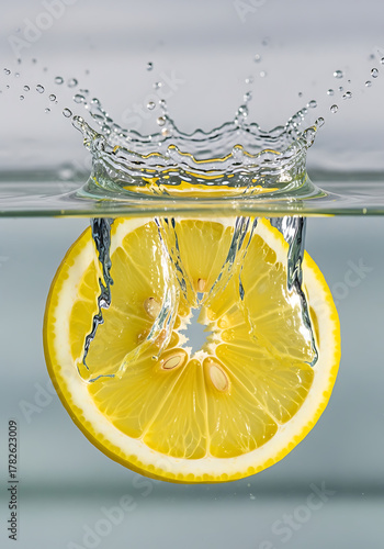 Fresh Lemon Slice Splashing into Water
