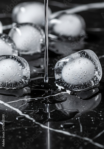 Melting Ice Cubes on Black Marble