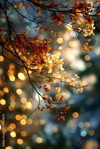 Autumn Leaves and Golden Bokeh: Ethereal Glow of Nature's Magic in Tranquil Beauty