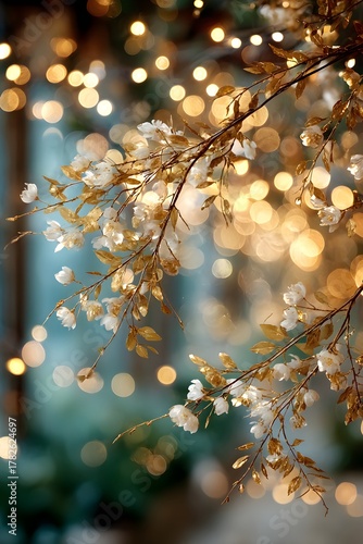 Ethereal Blossoms and Twinkling Lights: A Celebration of Floral Elegance and Seasonal Beauty in a Romantic Setting