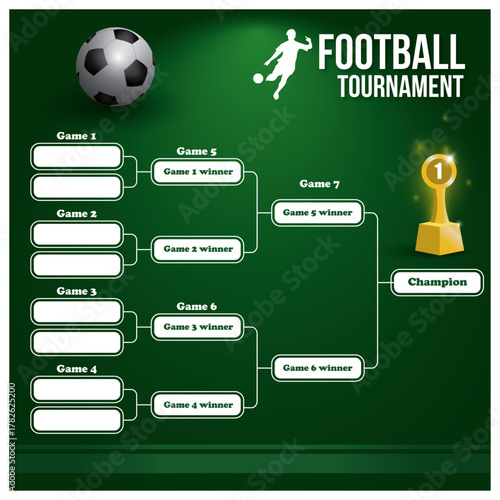 Football Tournament, Bracket Chart, Soccer Cup, Championship Template, Sports Vector Design