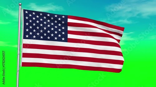 Wallpaper Mural Patriotic Motion Graphic with united states animated flag in the wind blue sky background green screen and on full all one pack distortion, overlay, glitch, static noise, scan lines black background Torontodigital.ca