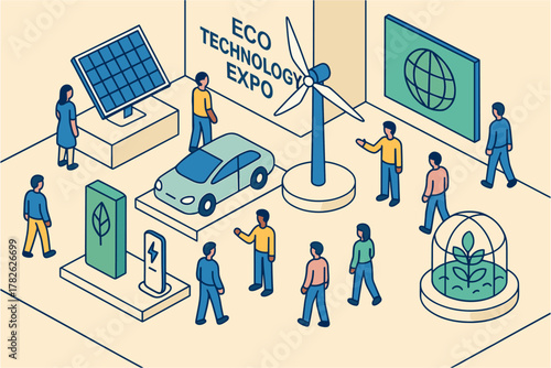 Eco technology expo with renewable energy and sustainable innovations
