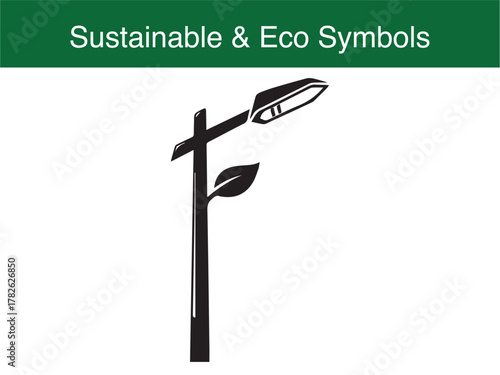 Eco street light pole with leaf green energy vector illustration