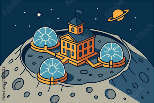Futuristic moon base with observatory domes in space
