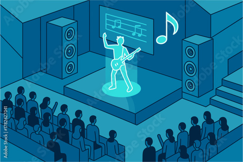 Concert stage performance with guitarist isometric design