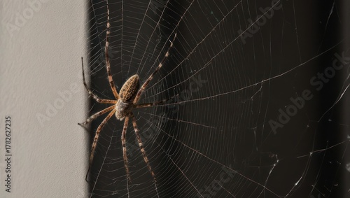 Golden Orb Weaver Spider in Web Waiting for Prey.