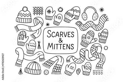 Cozy winter accessories: hand-drawn scarves and mittens collection